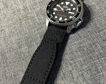 Nylon Sports Watch Strap / Matte Black / Hook Loop Fastener / 316L Stainless Steel / New 20/22mm
