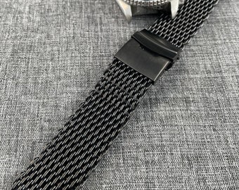 Premium 316L PVD Schwarz Stahl Shark Mesh-Uhr-Armband-Bügel 18/20 / 22mm Sport