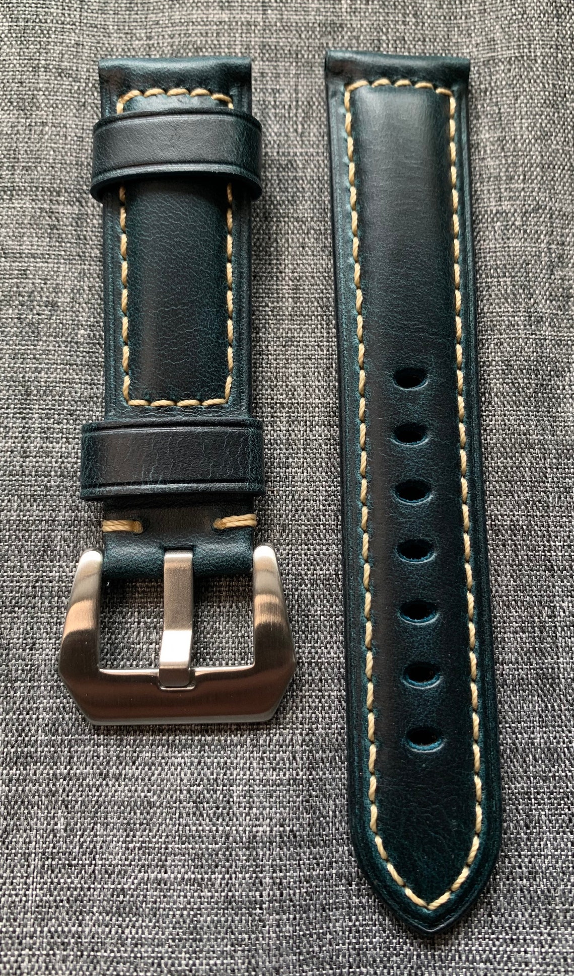 Premium Italian Oiled Leather / Stitched Leather Watch Strap / Etsy