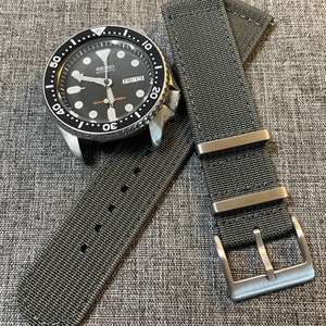 2 piece Premium Military Nylon Watch Strap / Deep Grey / Webbed Weave Nylon / Brushed Stainless Steel 20/22mm
