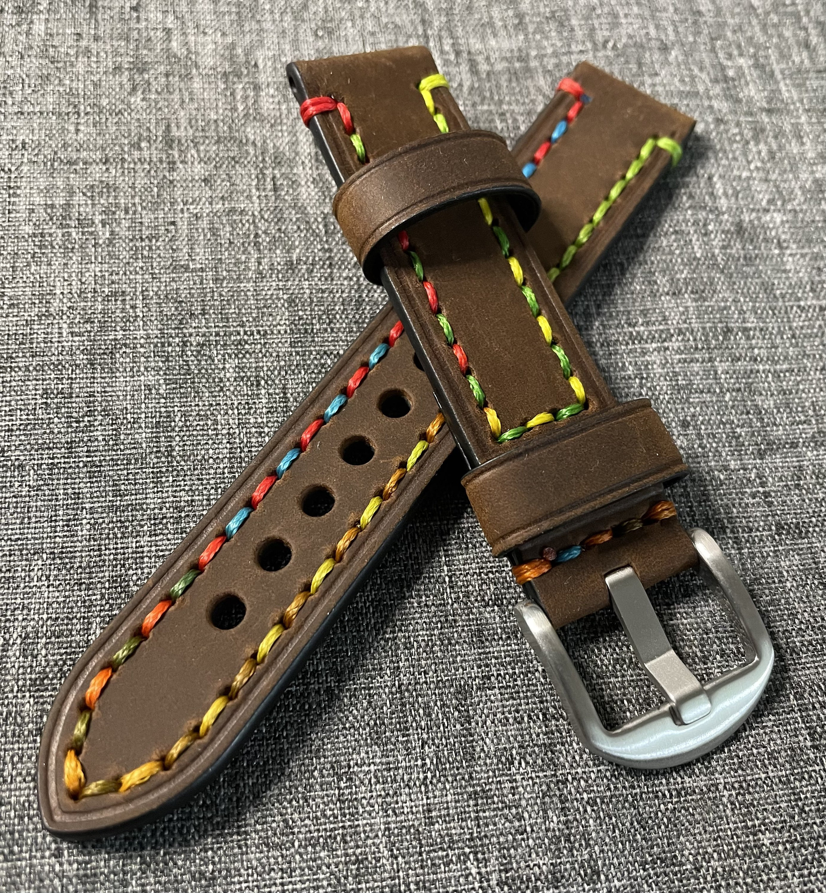 Multi-Color Marble Print Leather Watch Strap with Beige Accents Beige Leather Watch Strap | Aristocrat | Hirsch Straps – HS  main image 2