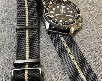 Premium Single Pass Tudor Nylon Watch Strap  / Black-Khaki / PVD Black Steel / New / 20/22mm