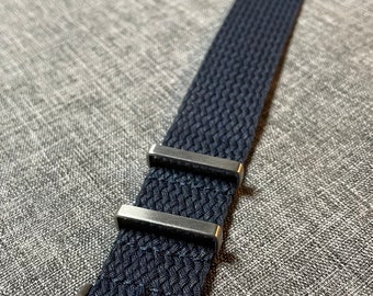 Single Pass Perlon / Quality Watch Strap / Navy Blue / Brushed Stainless Steel / 20/22mm NEW