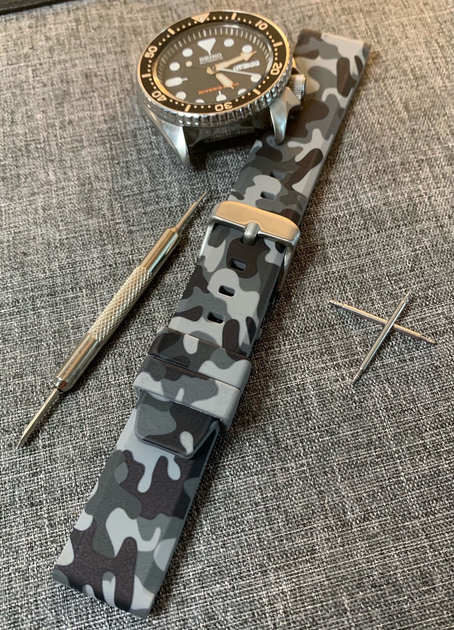 Silicone Sports Watch Strap / Grey Camouflage / Stainless Etsy