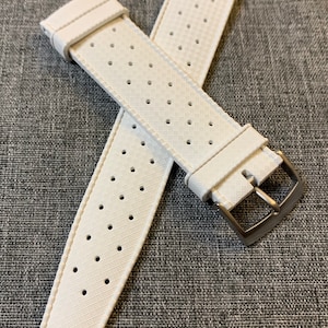2nd Gen FKM Premium Rubber Topic Watch Strap / White / Stainless Steel / 20/22mm Tropical Waterproof