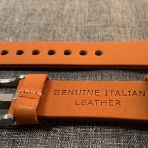 Premium Italian Tanned Leather / Soft vegetable tanned leather watch strap / Deep Orange / Stainless Steel / New 22mm image 5