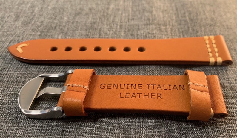 Premium Italian Tanned Leather / Soft vegetable tanned leather watch strap / Deep Orange / Stainless Steel / New 22mm image 5