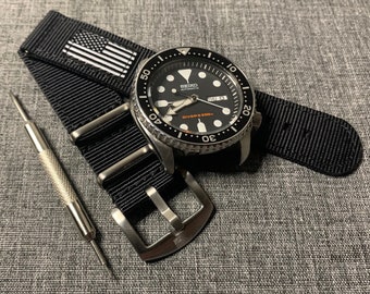 Premium Nylon Military Watch Strap / US Grey Scale / Stainless Steel / New 20mm/22mm