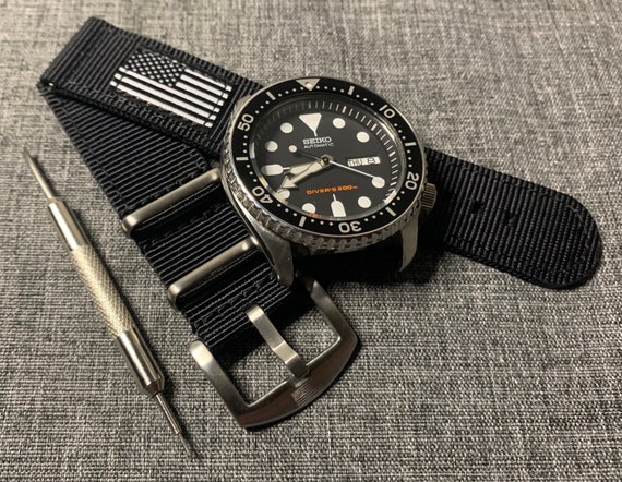 22mm Black x Khaki Rugged Nylon Military Watch Strap