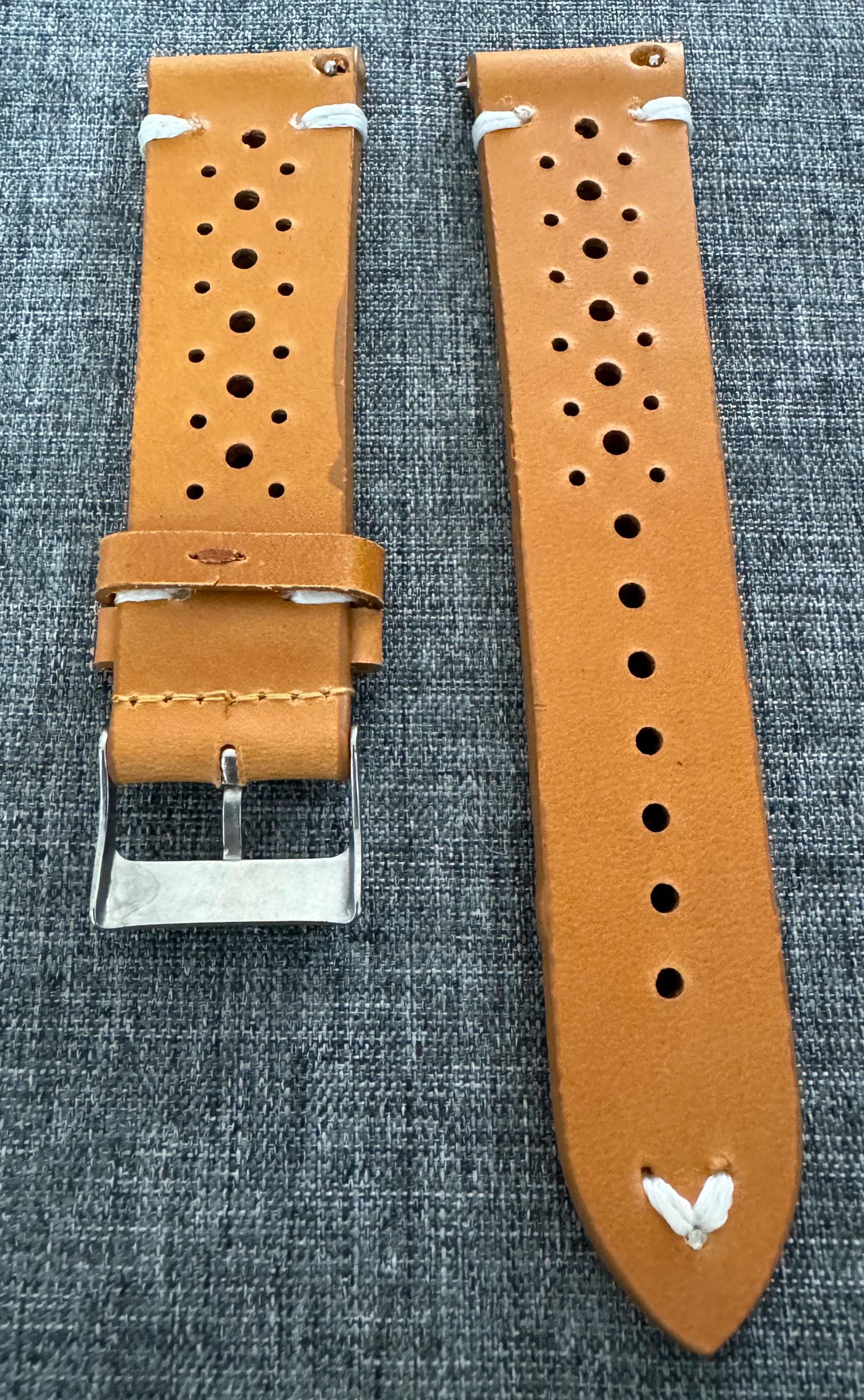 Quality Leather / Rally Design Watch Strap / Light Brown 18mm/19mm/21mm ...