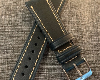 Cuir huilé italien haut de gamme / bracelet de montre en cuir coupe vintage / Bleu océan / Acier inoxydable / Nouveau 20mm/22mm/24mm