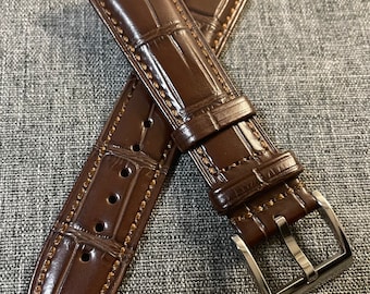 Premium Italian leather / Alligator design / dress watch strap - Chocolate 20mm/22mm