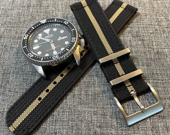Pulseira de relógio de nylon militar premium de 2 peças/tecelagem de areia preta/tecelagem de nylon/aço inoxidável escovado 20/22mm