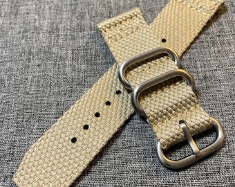 Premium Hemp Cotton Blend / 2 Piece Watch Strap / Khaki / Stainless 20/22mm