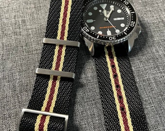Premium Single Pass Tudor Nylon Watch Strap / Vintage Black Burgundy / 20/22mm