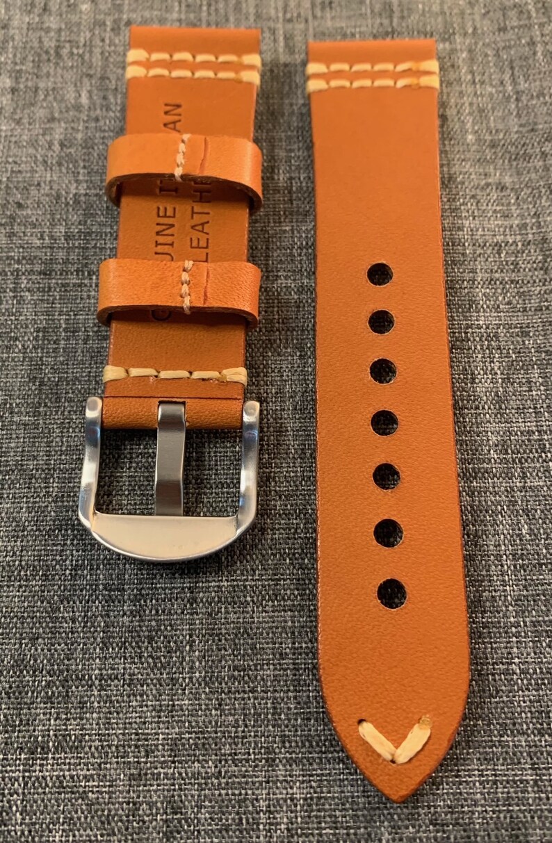 Premium Italian Tanned Leather / Soft vegetable tanned leather watch strap / Deep Orange / Stainless Steel / New 22mm image 6