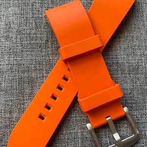 Premium FKM Rubber Contoured Watch Strap / Orange 20/22/24mm Quick release Steel