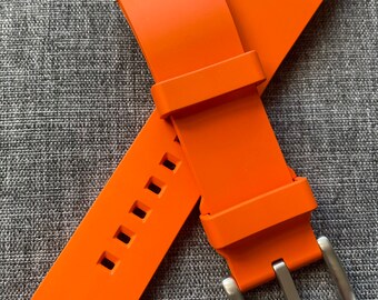 Correa de reloj contorneada de caucho FKM premium, naranja, 20/22/24 mm, acero de liberación rápida
