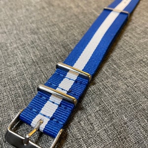 Basic Nylon Military Loop Watch Strap / Navy Blue White Stripe 20mm ...