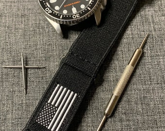 US Military Marine Nationale Nylon Watch Strap / PVD Black Steel / New / 20mm/22mm