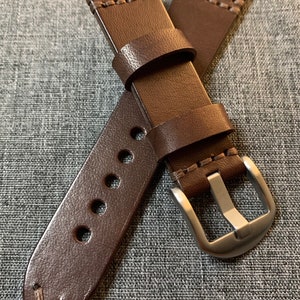 Premium Italian Tanned Leather / Soft vegetable tanned leather watch strap / Stainless Steel / Coffee / New 22mm