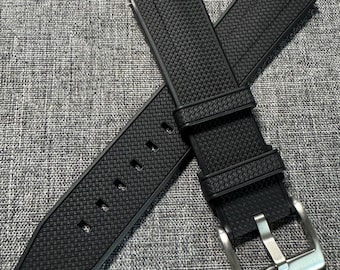 Premium FKM Rubber Sports Watch Strap Matte Black 20/22mm Hinge Weave Design