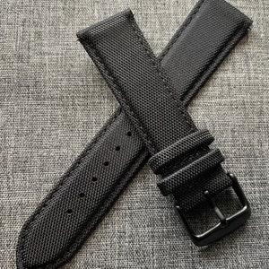 Premium Sailcloth Leather Stitched Watch Strap / Black / Quick Release / PVD Steel / New 18/20/22mm