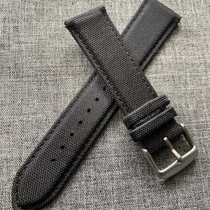 Sailcloth Leather Stitched Watch Strap / Black / Quick Release / 316 Stainless Steel / New 18mm/20mm/22mm/24mm