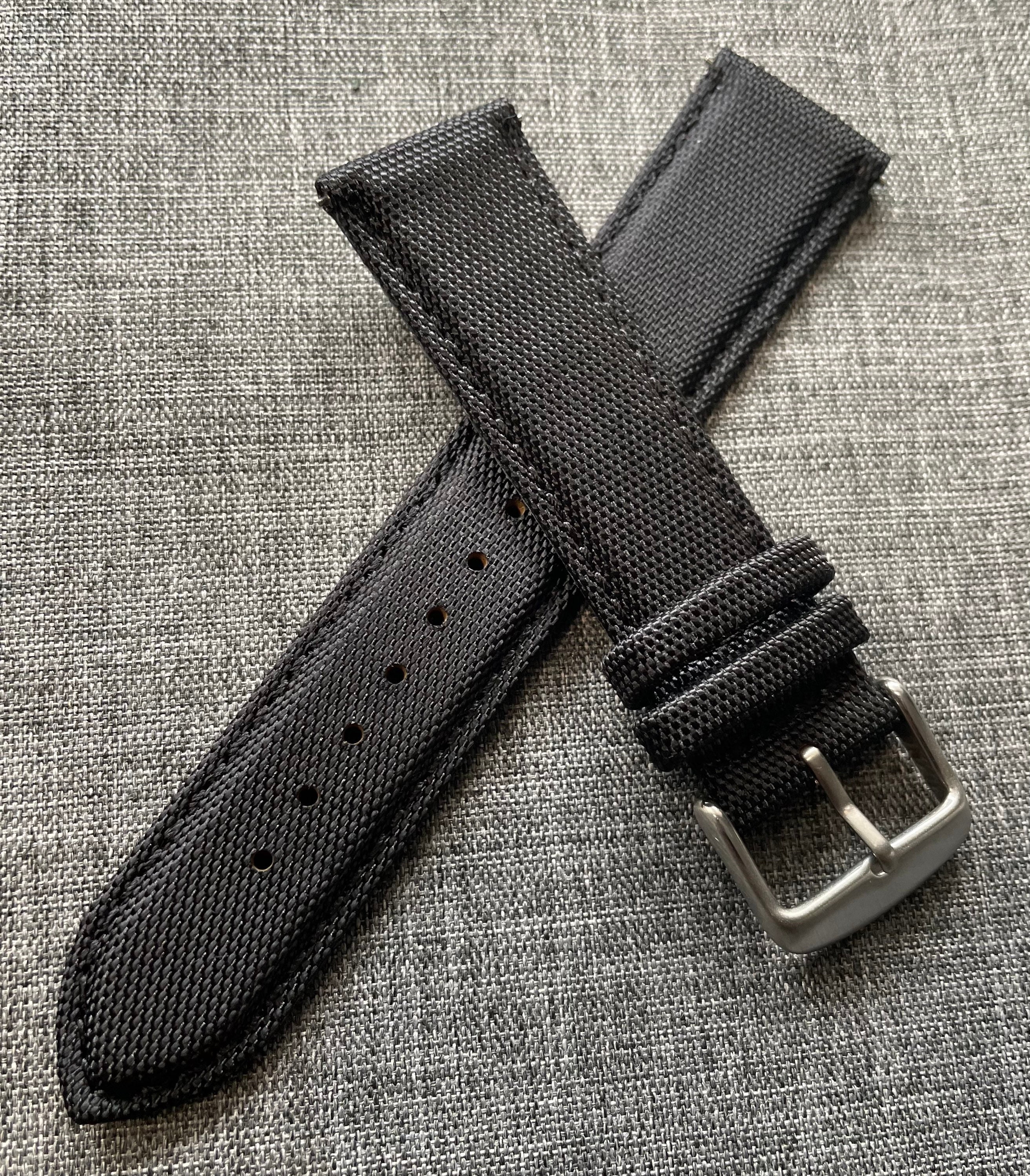 Sailcloth Leather Stitched Watch Strap Black Quick Release 316 Stainless Steel New 18mm 20mm 22mm 24mm Etsy Canada