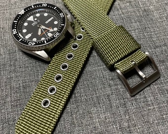Nylon stitched watch strap 2pc / Steel Eyelets / Military Green / 316 Stainless / Quick release 20/22mm