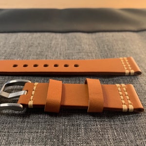 Premium Italian Tanned Leather / Soft vegetable tanned leather watch strap / Deep Orange / Stainless Steel / New 22mm image 3