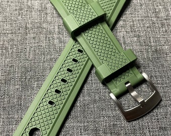 3rd Gen FKM Rubber Waffle Summit Strap / Green 20/22mm / Strap Lock System / Stainless Steel