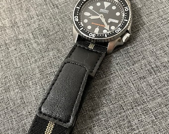 Exclusive Nylon Leather Hook Loop Sports Strap / US Black Sand Weave / 20/22mm