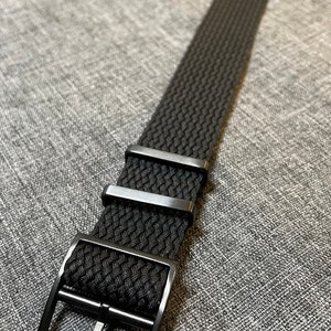 Bracelet de montre Tudor Premium Perlon passe simple / Noir / PVD Noir Acier / Nouveau - 20/22mm