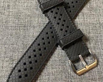 Premium FKM rubberen sporthorlogeband / zwart / 20/22 mm tropisch geruit ontwerp