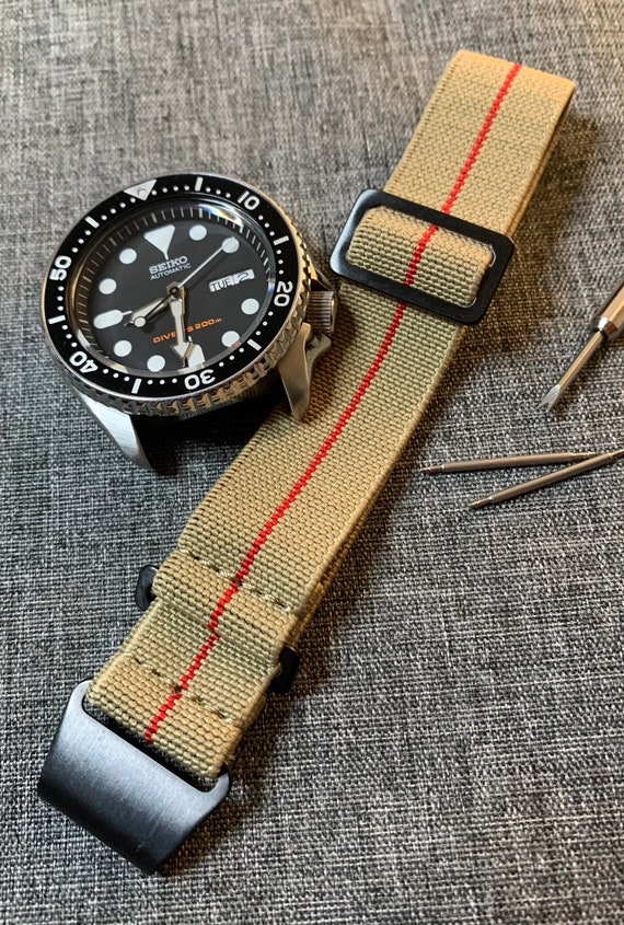 22mm Black x Khaki Rugged Nylon Military Watch Strap