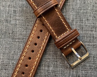 Premium Italian Oiled Leather / Vintage cut leather watch strap / Brown / New 20/22/24mm