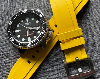 Correa deportiva de caucho FKM premium para reloj, color amarillo mate, 20 mm/22 mm, diseño de carreras