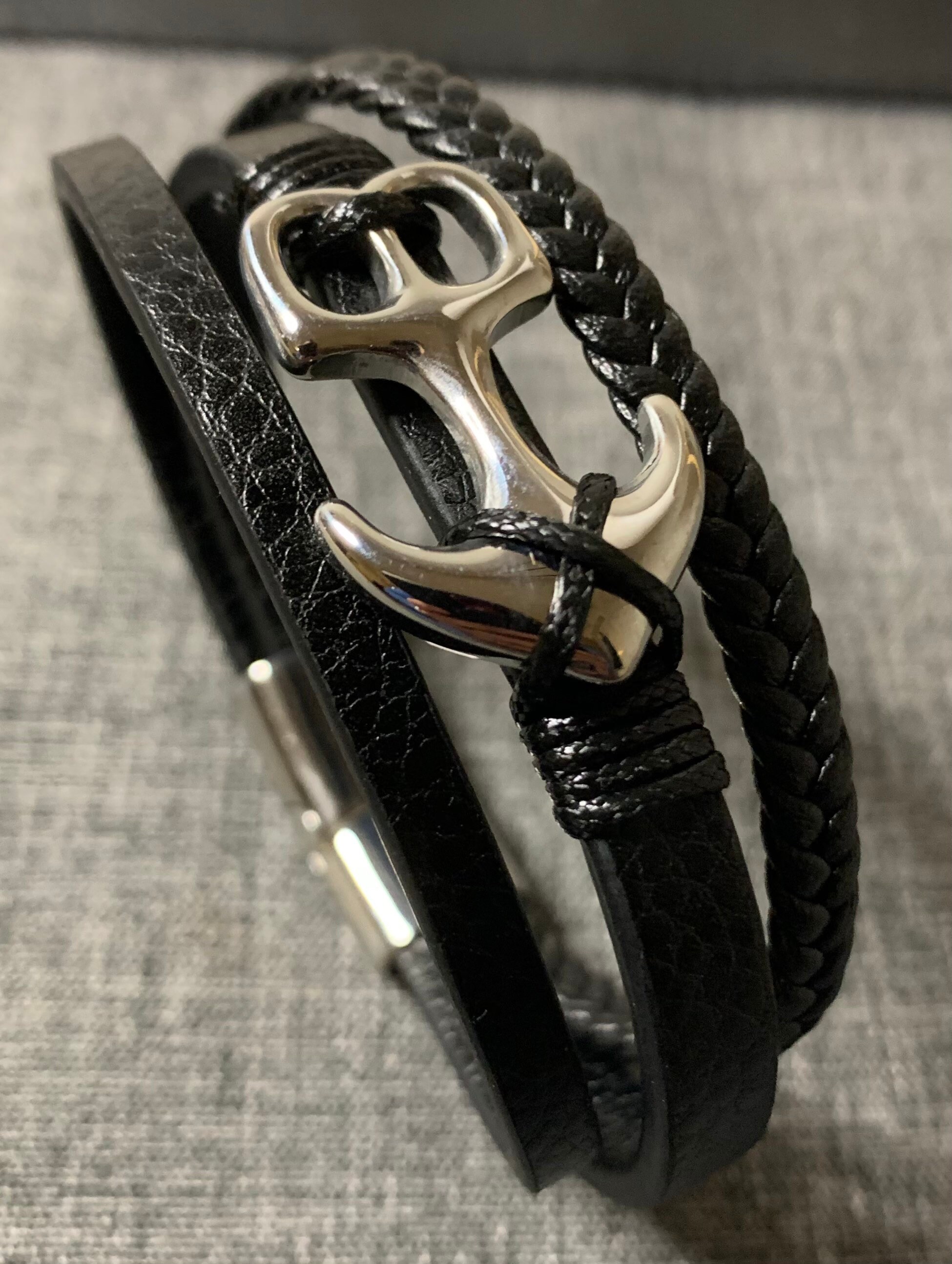 Leather Weave Bracelet Premium Anchor Symbol Stainless Steel