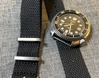 Premium Hemp Cotton Blend Bracelet de montre militaire / Noir mat / Acier inoxydable 20/22mm