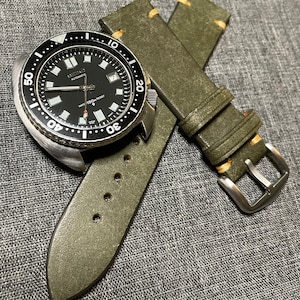 Italian Leather – Vintage style leather watch strap - Motley Green tan 18/19/20/21/22mm
