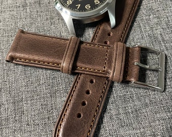 Superior Quality / Stitched Italian leather watch strap / Coffee 18mm/19mm/20mm/21mm/22mm/24mm