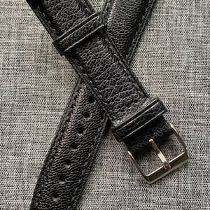 Luxurious Premium French Goat Leather Watch Strap / Black Tanned / New - 18/20/22mm
