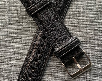 Luxueux bracelet de montre en cuir de chèvre Français haut de gamme / Tanné noir / Nouveau - 18/20/22mm