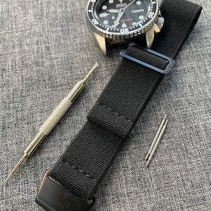 Franse Marine Nationale MN nylon horlogeband / zwart / PVD zwart staal / nieuw 18 mm/20 mm/22 mm