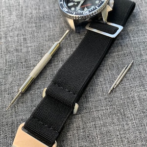 フランス海軍ナショナル MN ナイロンウォッチストラップ / ブラック / ステンレススチール / 新品 18 mm/19 mm/20 mm/21 mm/22 mm