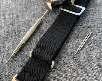 Pulseira de relógio de nylon French Marine Nationale MN / preta / aço inoxidável / nova 18 mm / 20 mm / 22 mm