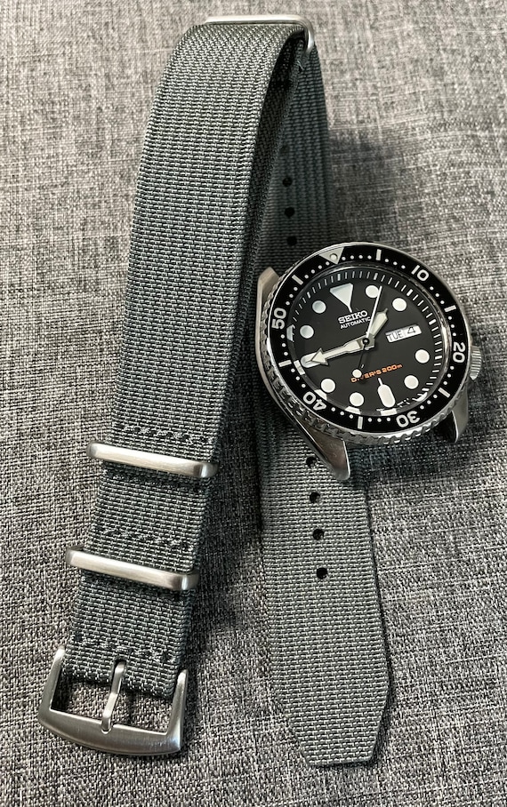 Premium Military Nylon Watch Strap / Deep Grey / Webbed Weave / Stainless 20mm