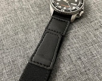 Exclusive Nylon Leather Hook Loop Sports Strap / US Matte Black / 20/22mm
