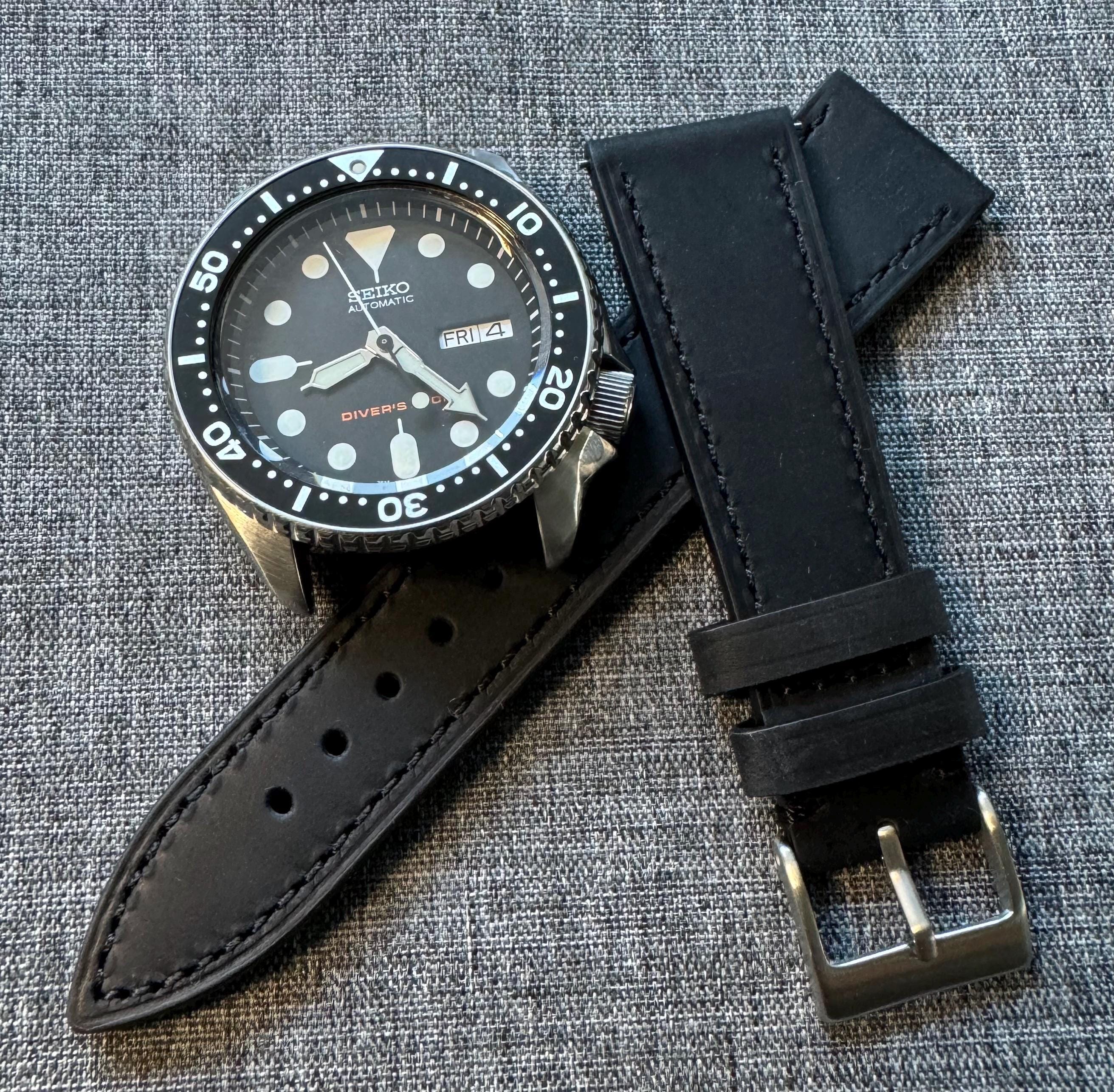 TISSOT PRX 35mmブラック レザーバンド Tissot PRX 40mm、35mm 時計ストラップ ブラック ボックスカーフ
